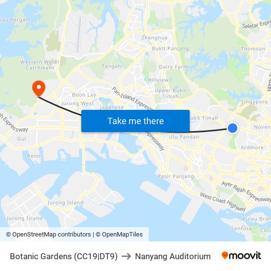 Botanic Gardens (CC19|DT9) to Nanyang Auditorium map