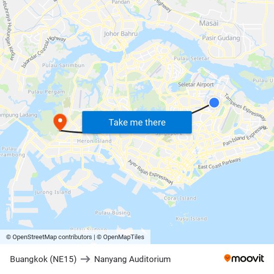 Buangkok (NE15) to Nanyang Auditorium map