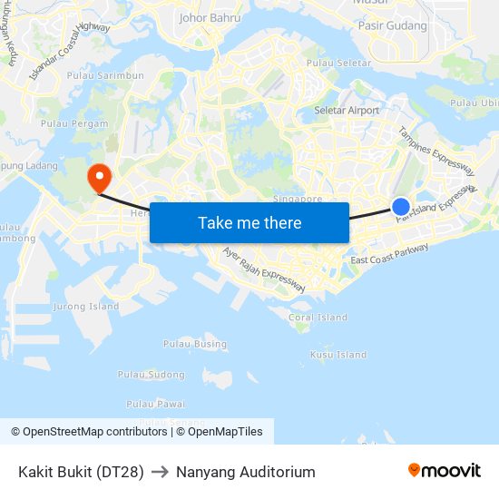 Kakit Bukit (DT28) to Nanyang Auditorium map