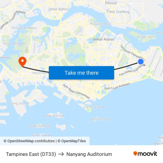 Tampines East (DT33) to Nanyang Auditorium map