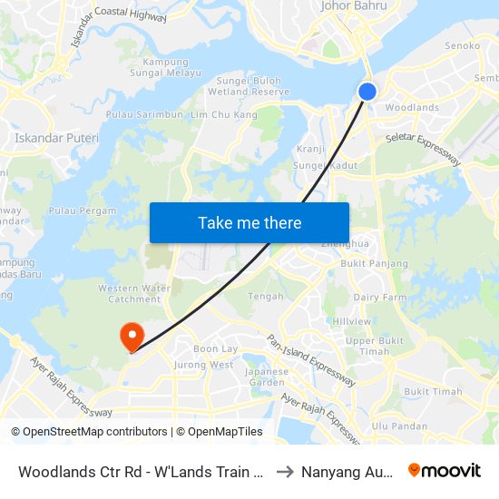 Woodlands Ctr Rd - W'Lands Train Checkpt (46069) to Nanyang Auditorium map