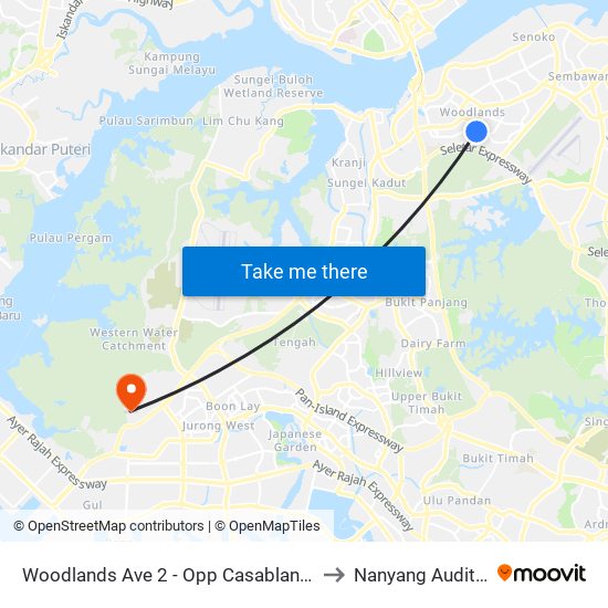 Woodlands Ave 2 - Opp Casablanca (46221) to Nanyang Auditorium map