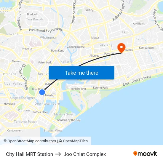 City Hall MRT Station to Joo Chiat Complex map