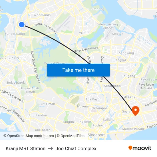 Kranji MRT Station to Joo Chiat Complex map