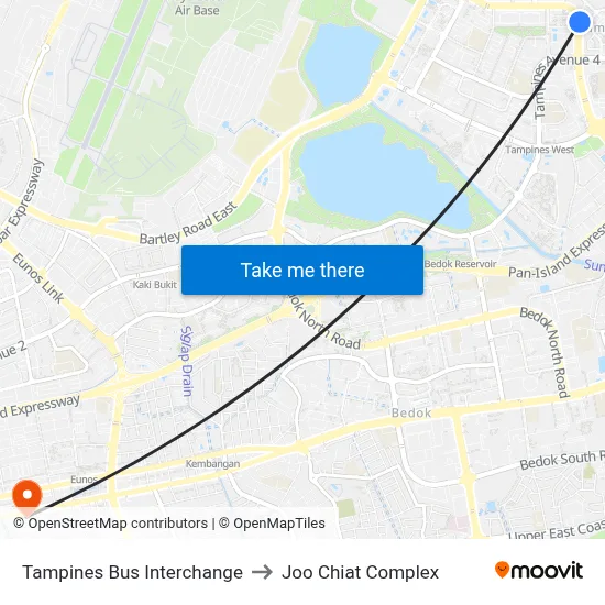 Tampines Bus Interchange to Joo Chiat Complex map