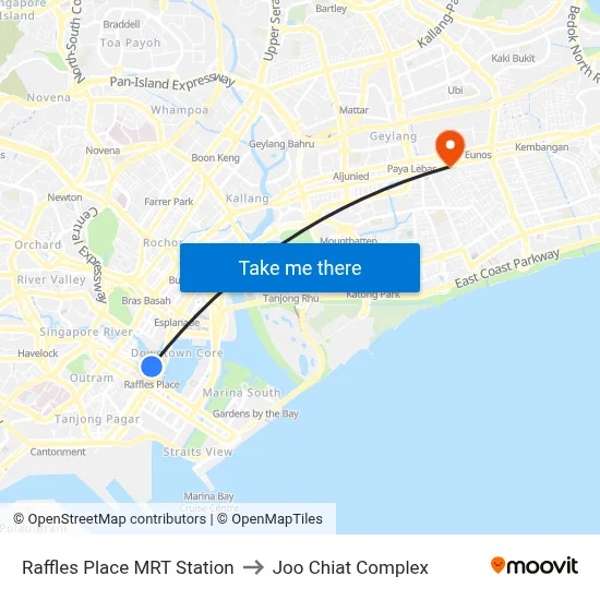 Raffles Place MRT Station to Joo Chiat Complex map