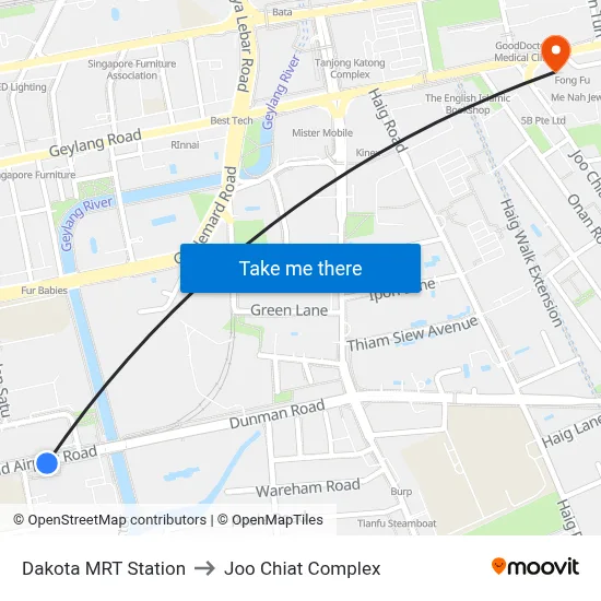 Dakota MRT Station to Joo Chiat Complex map