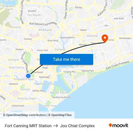 Fort Canning MRT Station to Joo Chiat Complex map