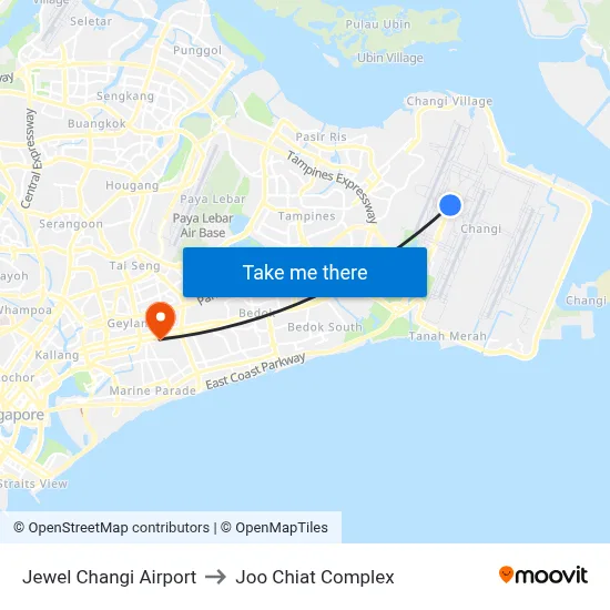 Jewel Changi Airport to Joo Chiat Complex map
