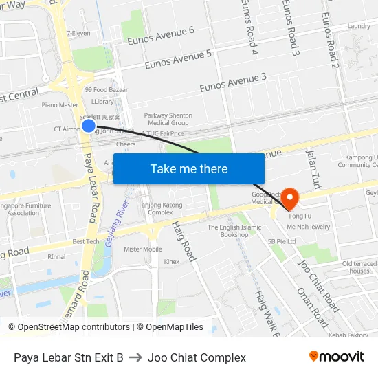 Paya Lebar Stn Exit B to Joo Chiat Complex map