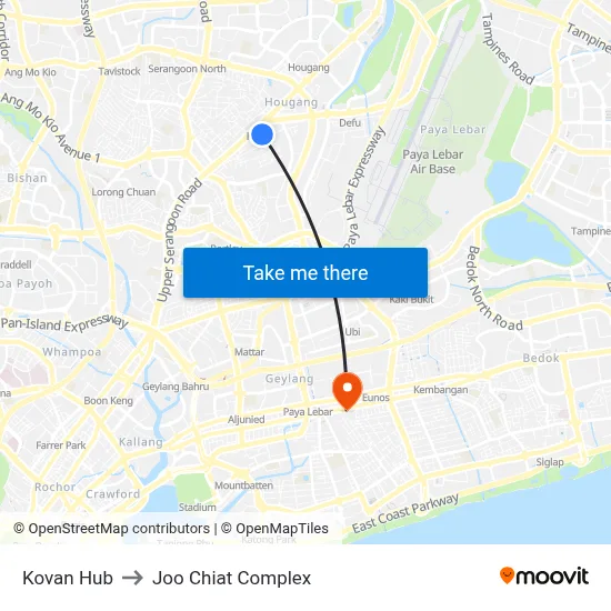 Kovan Hub to Joo Chiat Complex map