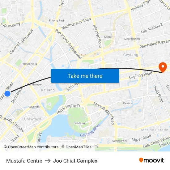 Mustafa Centre to Joo Chiat Complex map