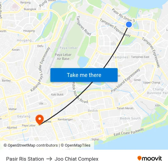 Pasir Ris Station to Joo Chiat Complex map