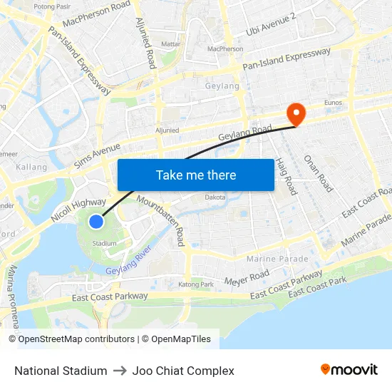 National Stadium to Joo Chiat Complex map