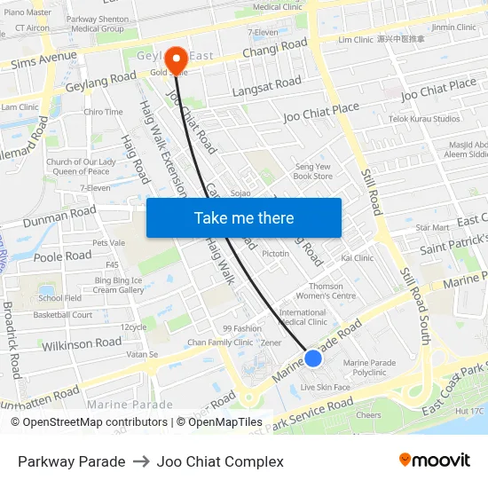 Parkway Parade to Joo Chiat Complex map