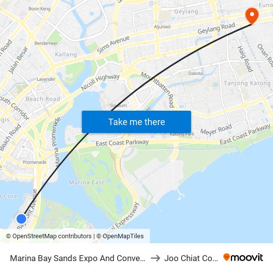 Marina Bay Sands Expo And Convention Centre to Joo Chiat Complex map