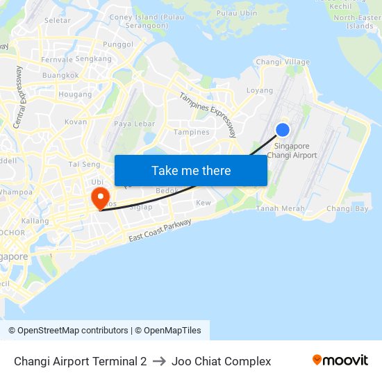 Changi Airport Terminal 2 to Joo Chiat Complex map