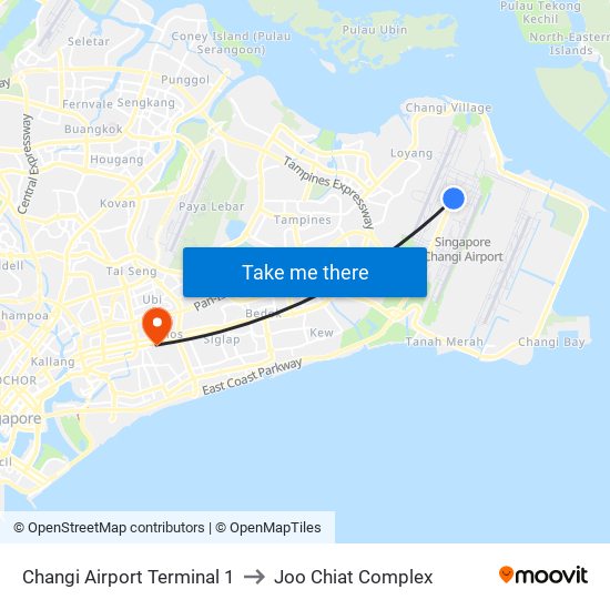 Changi Airport Terminal 1 to Joo Chiat Complex map
