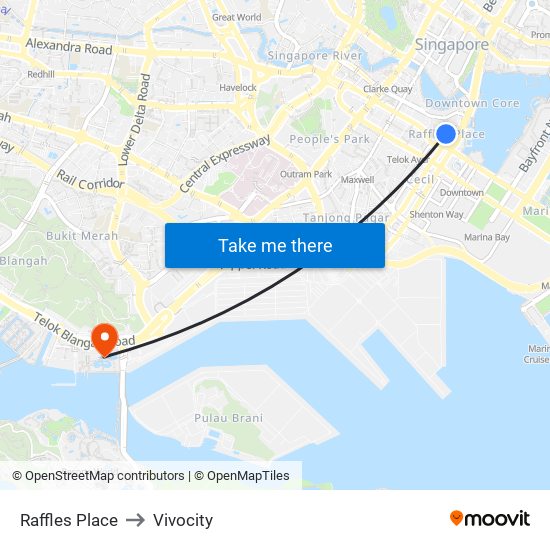 Raffles Place to Vivocity map