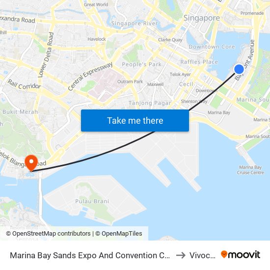 Marina Bay Sands Expo And Convention Centre to Vivocity map