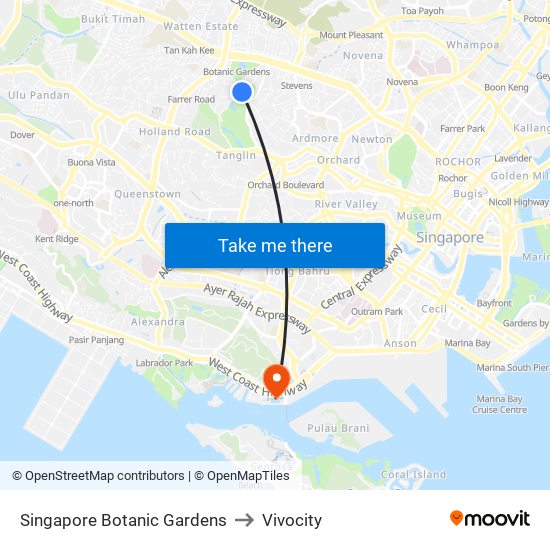 Singapore Botanic Gardens to Vivocity map
