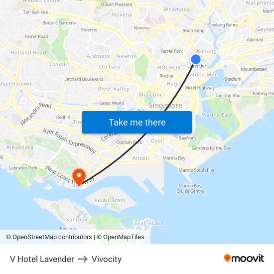 V Hotel Lavender to Vivocity map