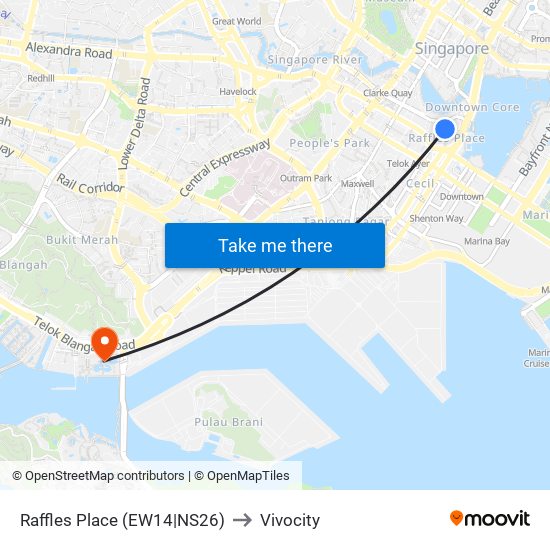 Raffles Place (EW14|NS26) to Vivocity map