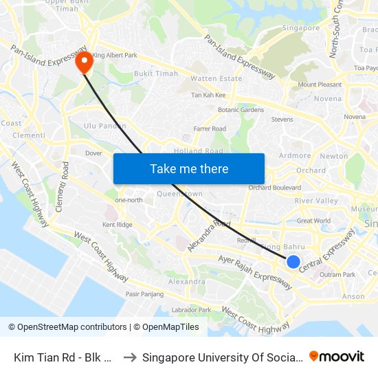 Kim Tian Rd - Blk 121 (10129) to Singapore University Of Social Sciences (Suss) map