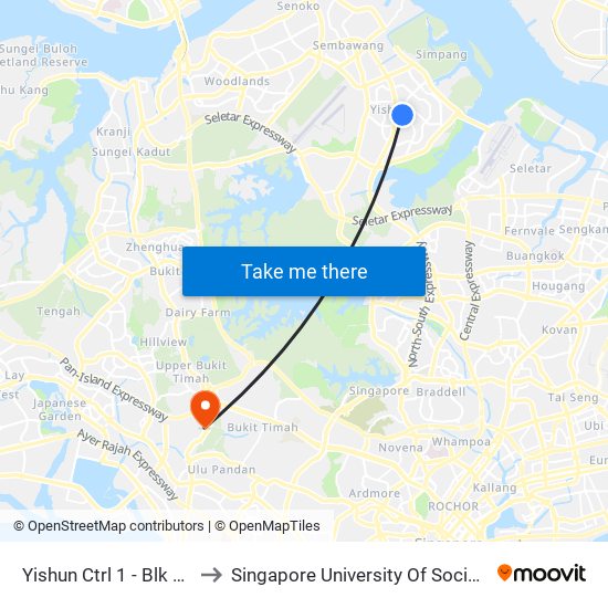Yishun Ctrl 1 - Blk 932 (59661) to Singapore University Of Social Sciences (Suss) map
