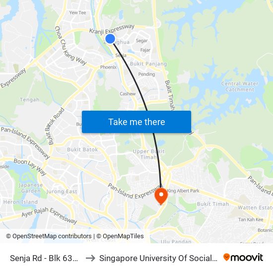 Senja Rd - Blk 636a (44861) to Singapore University Of Social Sciences (Suss) map