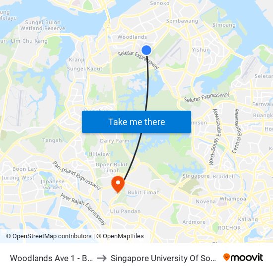 Woodlands Ave 1 -  Blk 589 (46991) to Singapore University Of Social Sciences (Suss) map