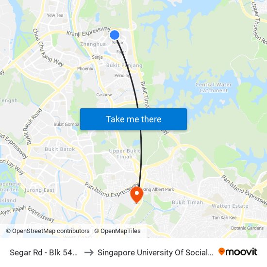 Segar Rd - Blk 547c (44709) to Singapore University Of Social Sciences (Suss) map
