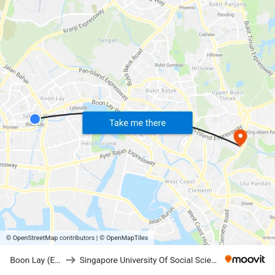 Boon Lay (EW27) to Singapore University Of Social Sciences (Suss) map