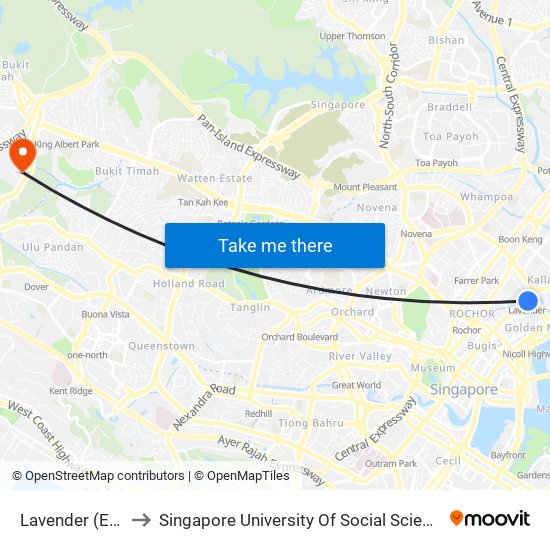 Lavender (EW11) to Singapore University Of Social Sciences (Suss) map