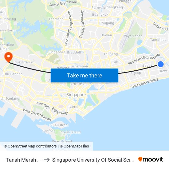 Tanah Merah (EW4) to Singapore University Of Social Sciences (Suss) map