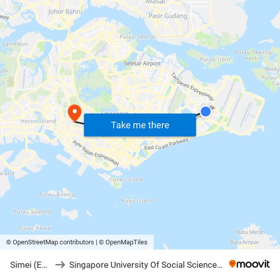 Simei (EW3) to Singapore University Of Social Sciences (Suss) map