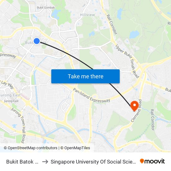 Bukit Batok (NS2) to Singapore University Of Social Sciences (Suss) map