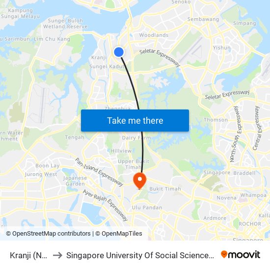 Kranji (NS7) to Singapore University Of Social Sciences (Suss) map