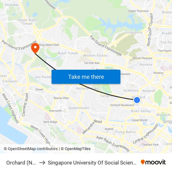 Orchard (NS22) to Singapore University Of Social Sciences (Suss) map