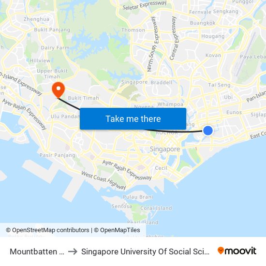 Mountbatten (CC7) to Singapore University Of Social Sciences (Suss) map