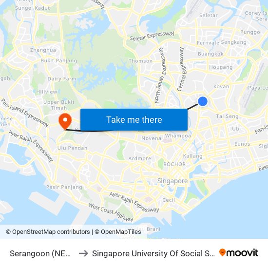 Serangoon (NE12|CC13) to Singapore University Of Social Sciences (Suss) map