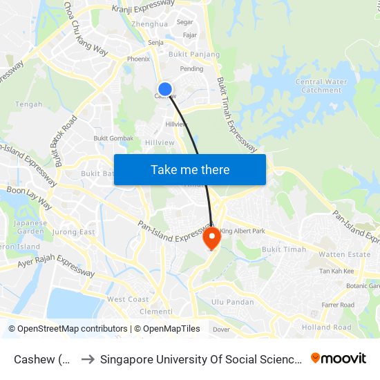 Cashew (DT2) to Singapore University Of Social Sciences (Suss) map