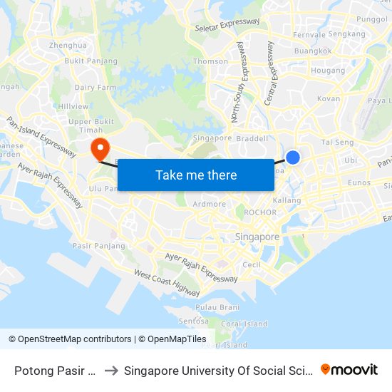 Potong Pasir (NE10) to Singapore University Of Social Sciences (Suss) map