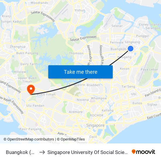 Buangkok (NE15) to Singapore University Of Social Sciences (Suss) map