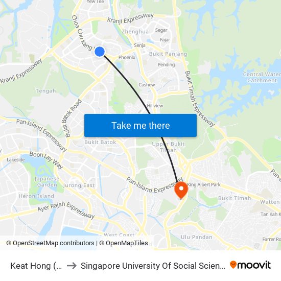 Keat Hong (BP3) to Singapore University Of Social Sciences (Suss) map