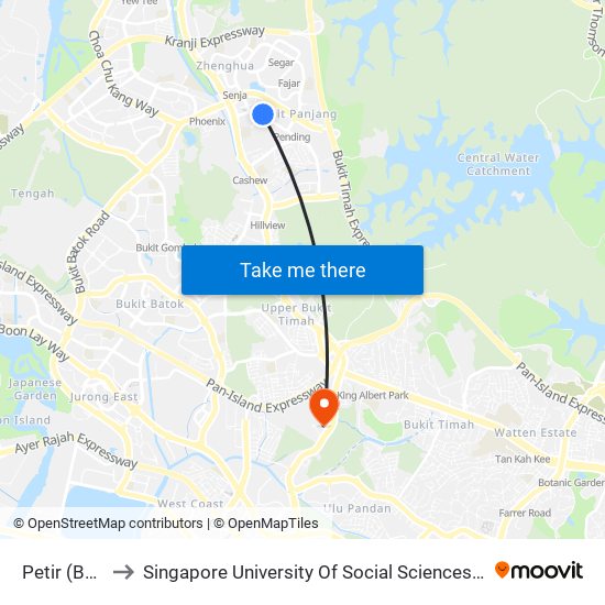 Petir (BP7) to Singapore University Of Social Sciences (Suss) map