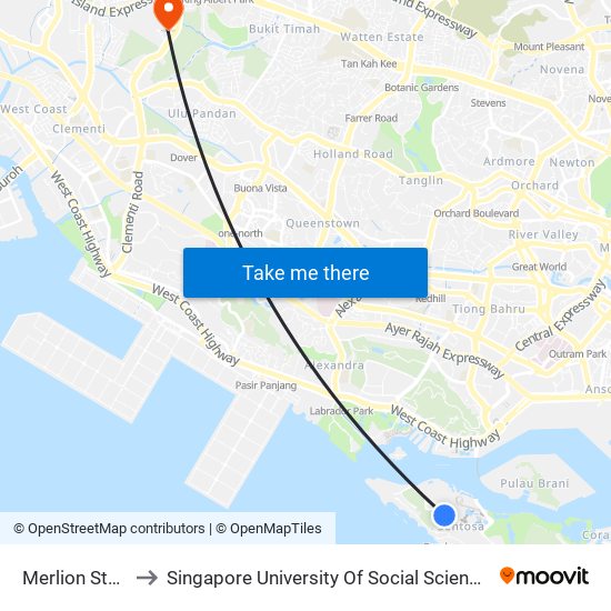 Merlion Station to Singapore University Of Social Sciences (Suss) map