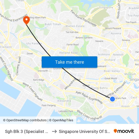Sgh Blk 3 (Specialist Outpatient Clinics) to Singapore University Of Social Sciences (Suss) map
