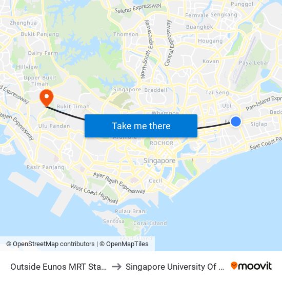 Outside Eunos MRT Station (Public Car Park) to Singapore University Of Social Sciences (Suss) map