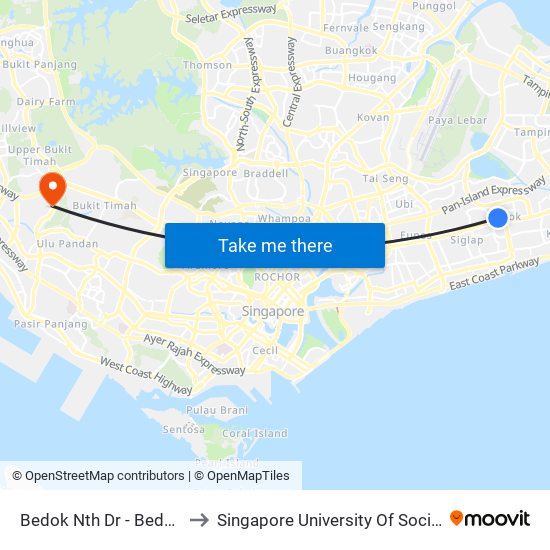 Bedok Nth Dr - Bedok Int (84009) to Singapore University Of Social Sciences (Suss) map